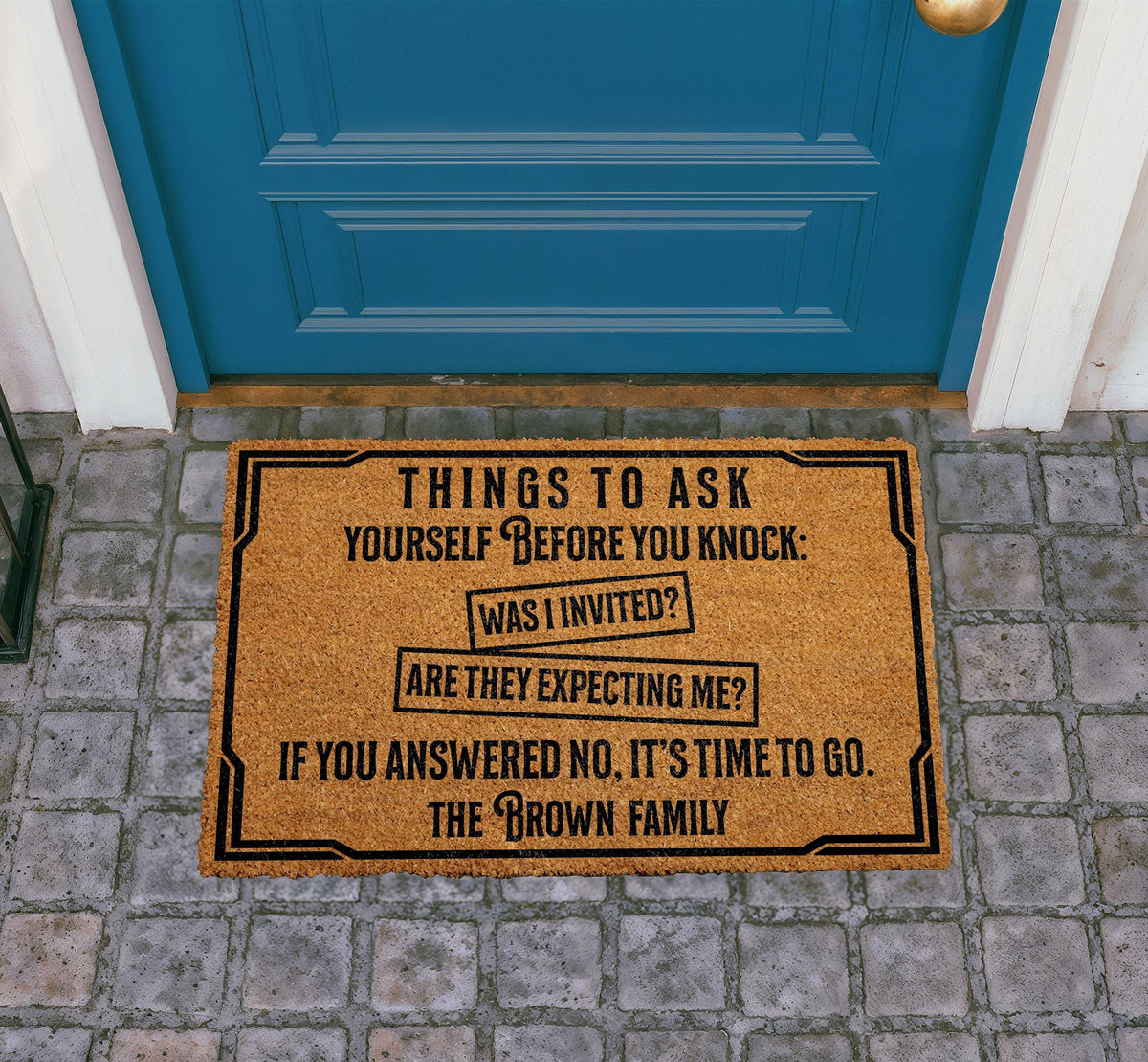 Personalized Coir Doormat, Humorous Welcome Mat, Custom Family Name Rug