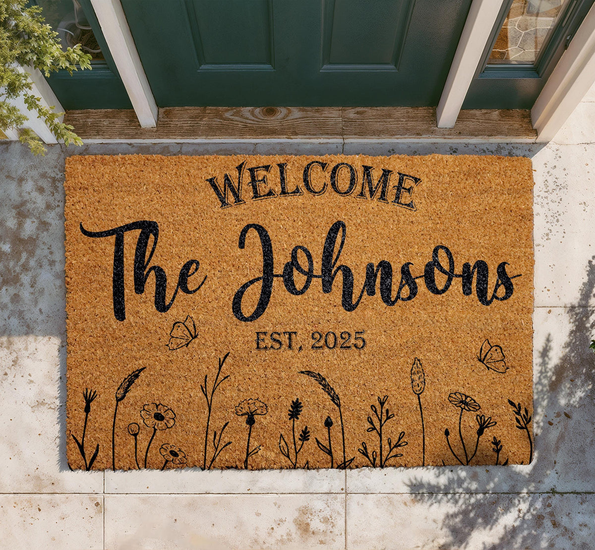 Personalized Coir Doormat, Custom Welcome Mat, Rustic Farmhouse Porch Decor