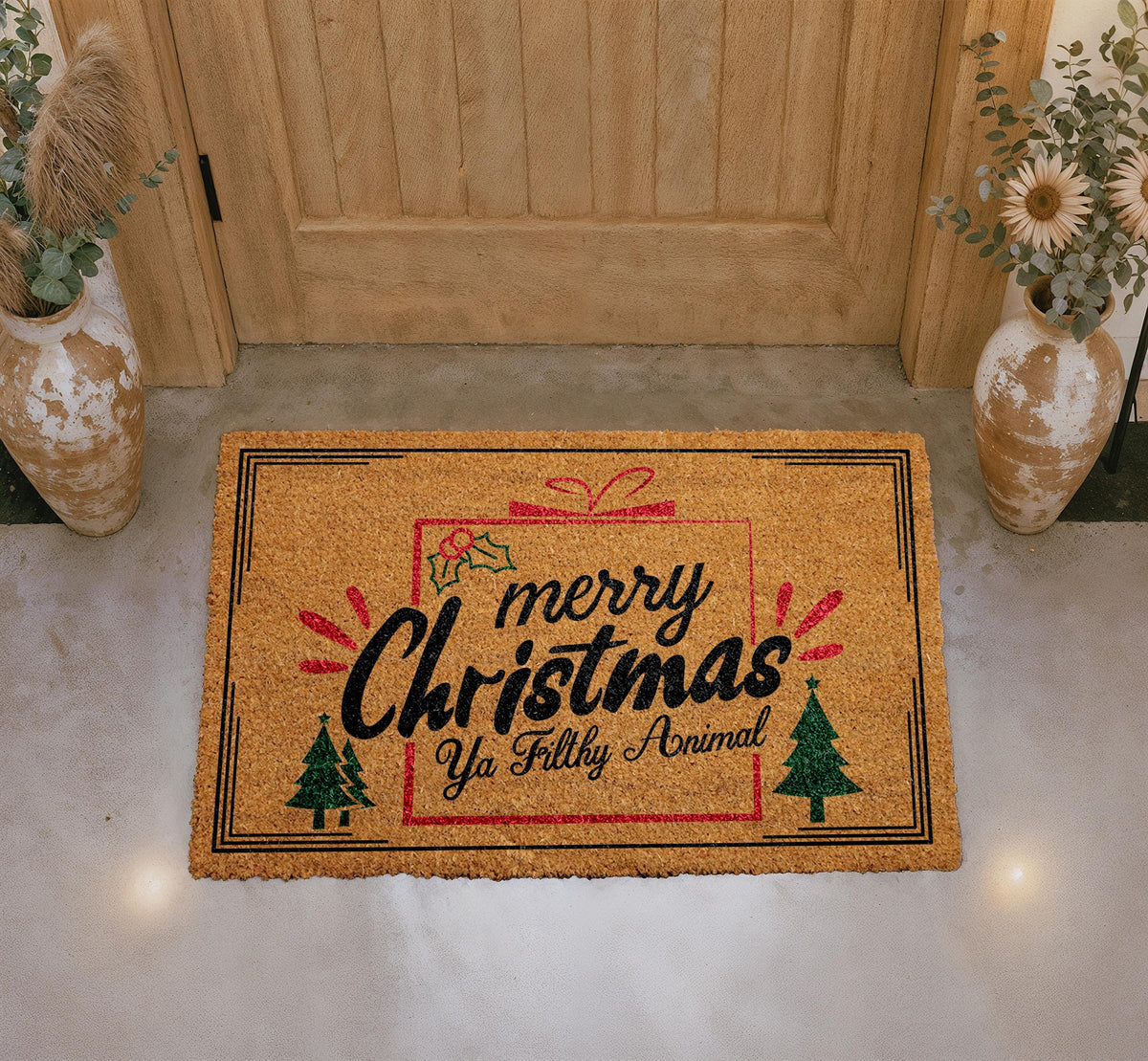 Merry Christmas Doormat, Funny Ya Filthy Animal Welcome Mat, Festive Entryway Rug