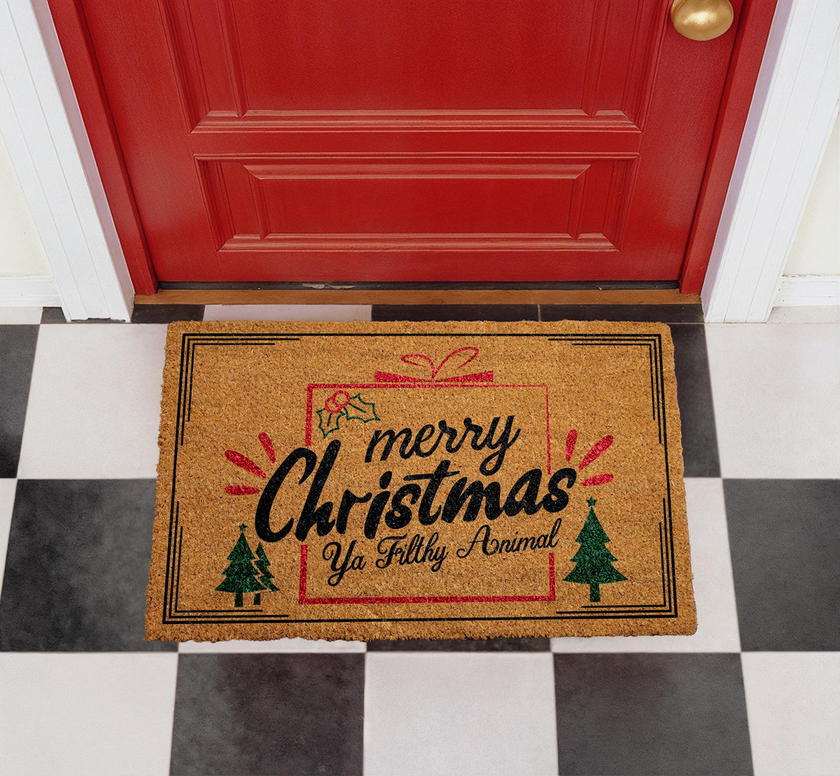 Merry Christmas Doormat, Funny Ya Filthy Animal Welcome Mat, Festive Entryway Rug