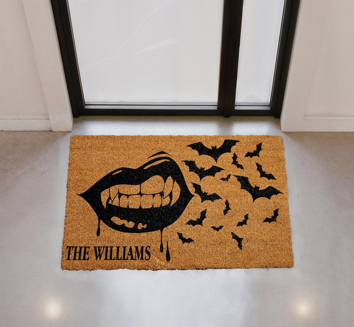 Personalized Gothic Vampire Bats Coir Doormat, Spooky Halloween Welcome Mat