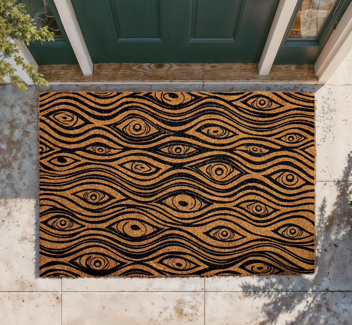 Trippy Eye Pattern Doormat, Psychedelic Illusion Coir Welcome Mat, Boho Outdoor Rug