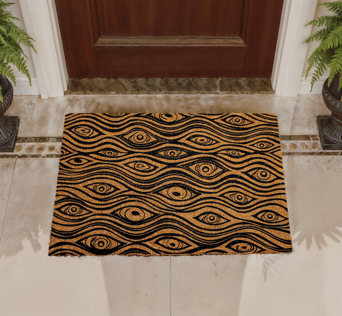 Trippy Eye Pattern Doormat, Psychedelic Illusion Coir Welcome Mat, Boho Outdoor Rug