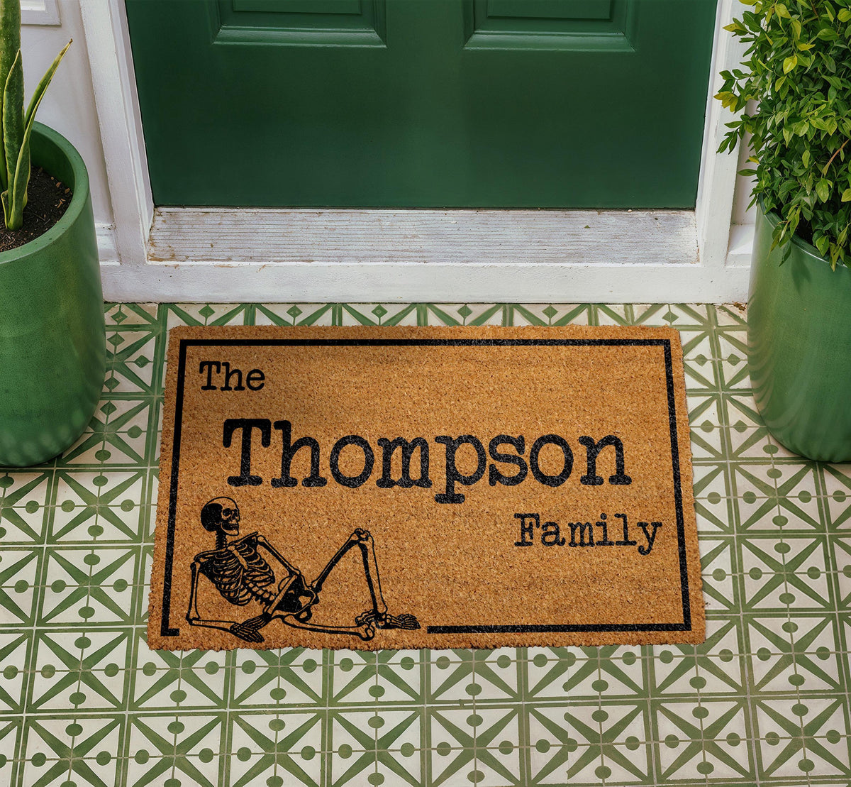 Personalized Skeleton Family Doormat, Custom Halloween Welcome Mat, Spooky Porch Decor
