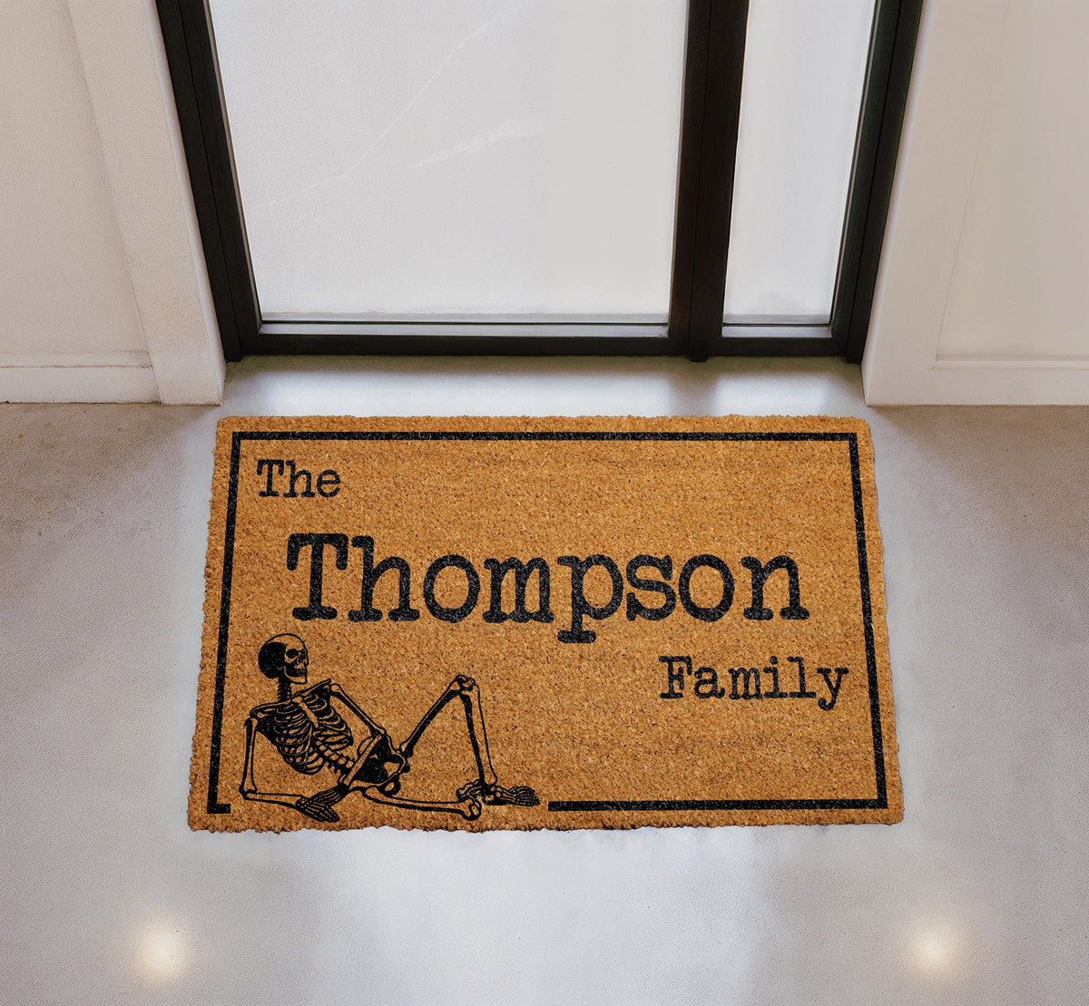 Personalized Skeleton Family Doormat, Custom Halloween Welcome Mat, Spooky Porch Decor
