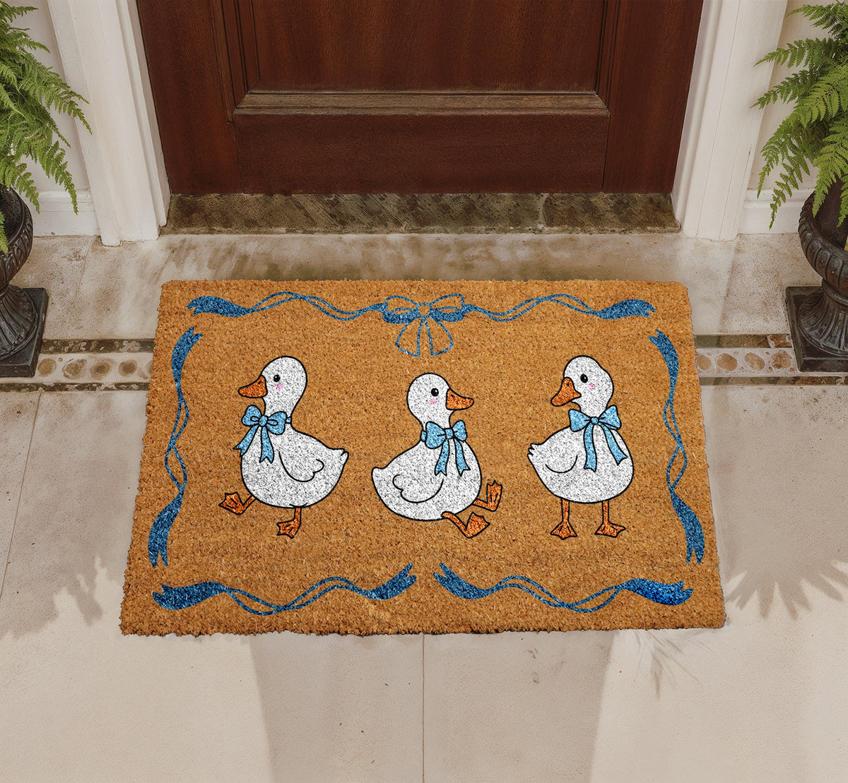 Personalized Duck Door Mat, Coir Welcome Mat, Farmhouse Entryway Decor (Custom Name)
