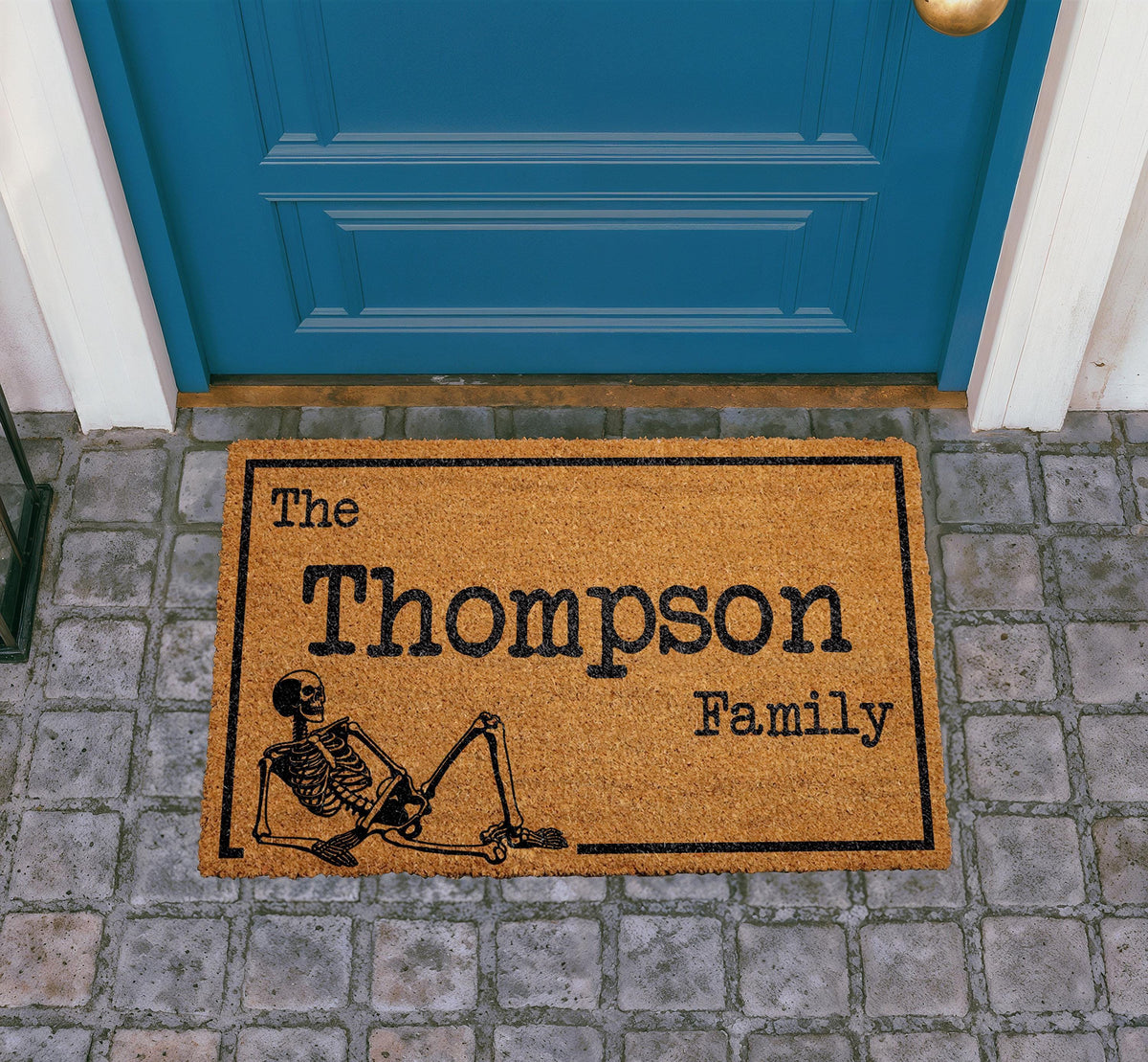 Personalized Skeleton Family Doormat, Custom Halloween Welcome Mat, Spooky Porch Decor