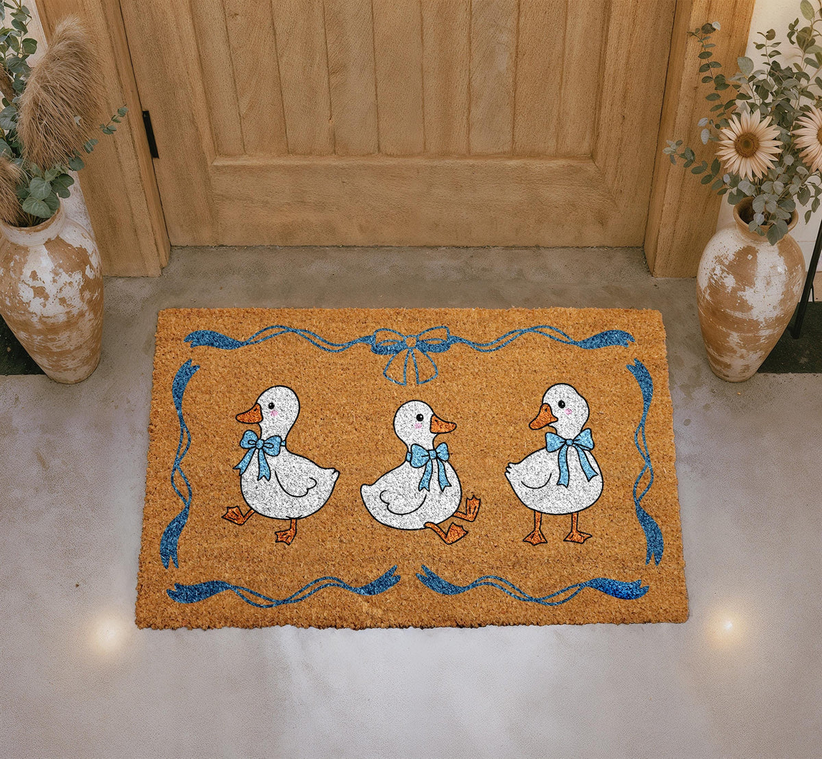 Personalized Duck Door Mat, Coir Welcome Mat, Farmhouse Entryway Decor (Custom Name)