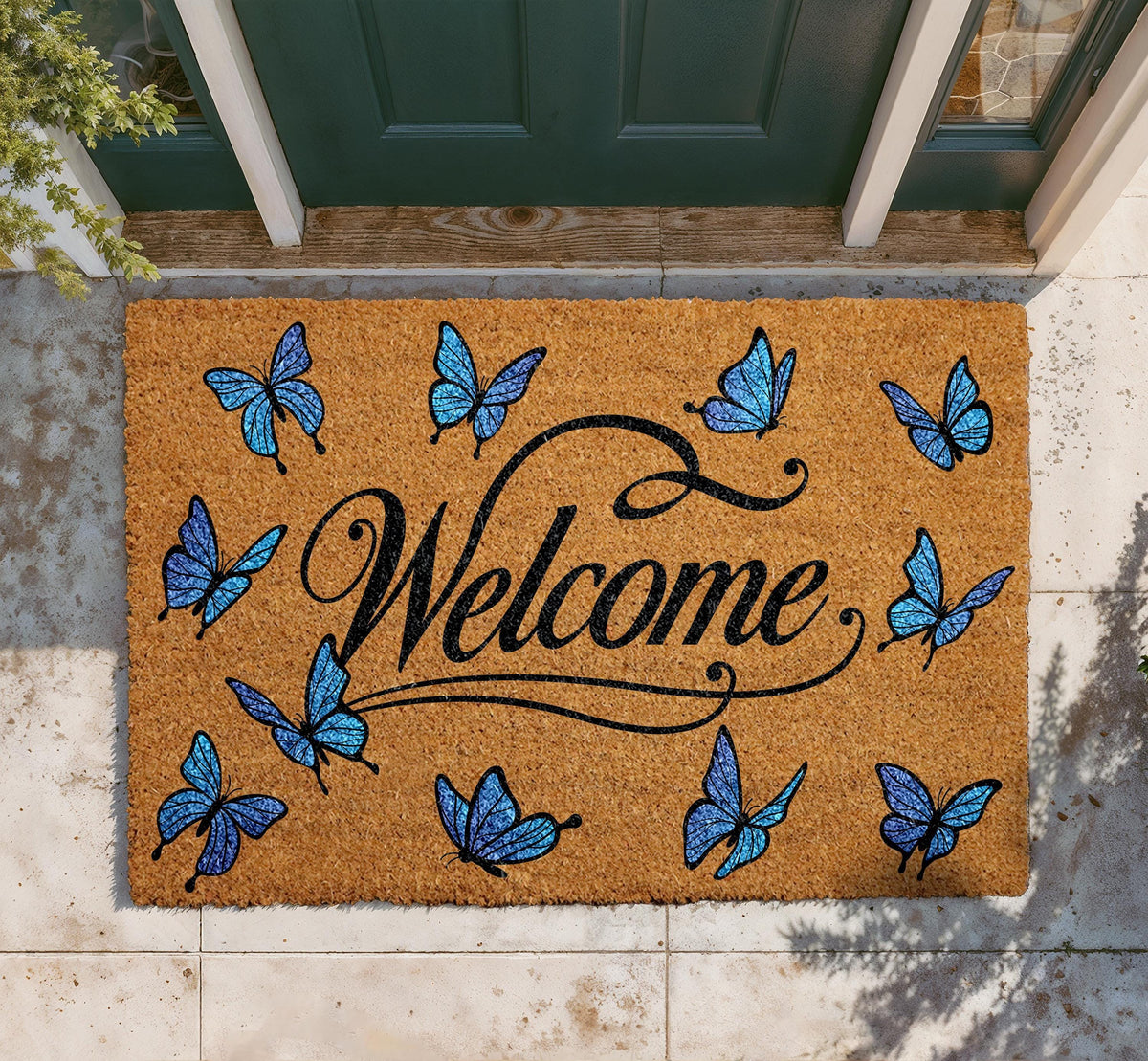Personalized Butterfly Welcome Doormat, Natural Coir Entryway Mat, Nature Inspired Decor