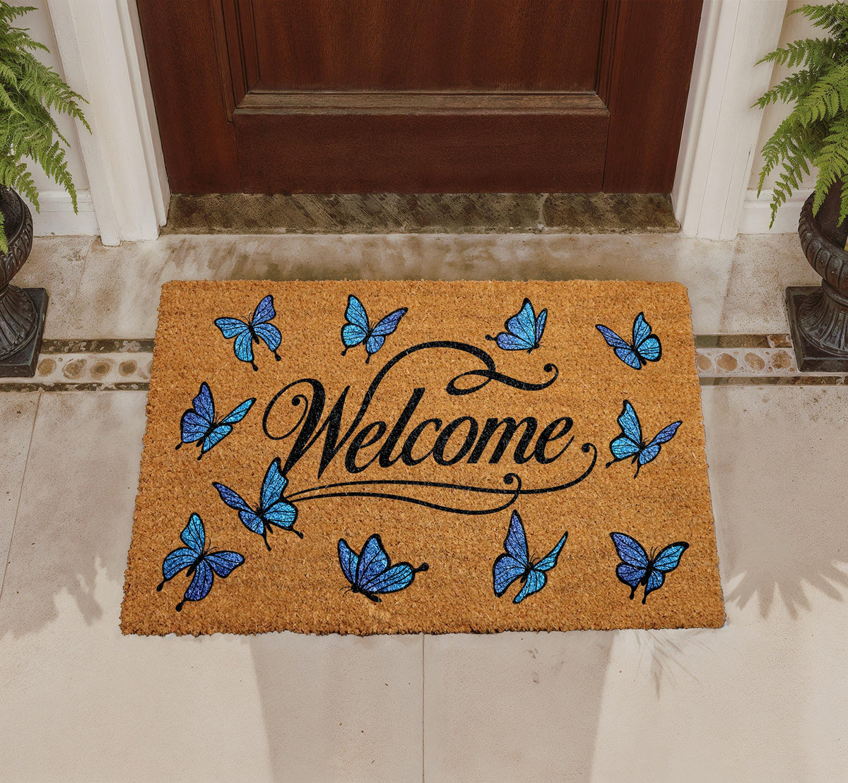 Personalized Butterfly Welcome Doormat, Natural Coir Entryway Mat, Nature Inspired Decor