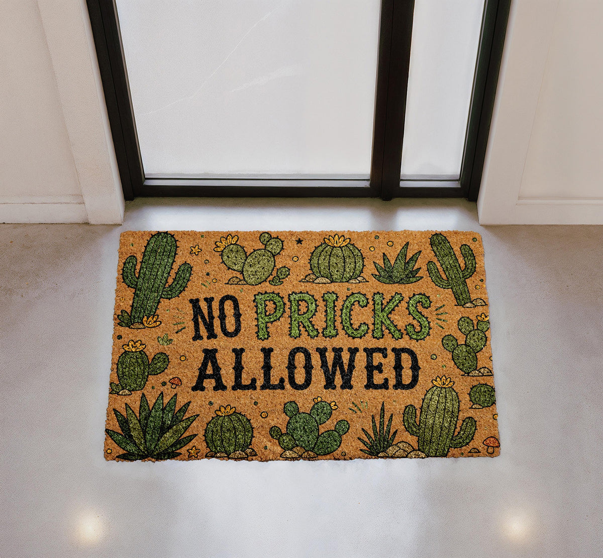 No Pricks Allowed Cactus Doormat, Personalized Coir Welcome Mat, Southwestern Porch Decor