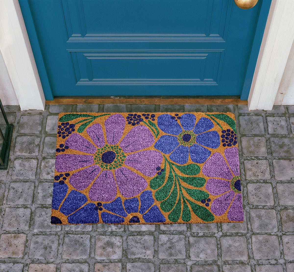 Personalized Floral Coir Doormat, Botanical Outdoor Welcome Mat