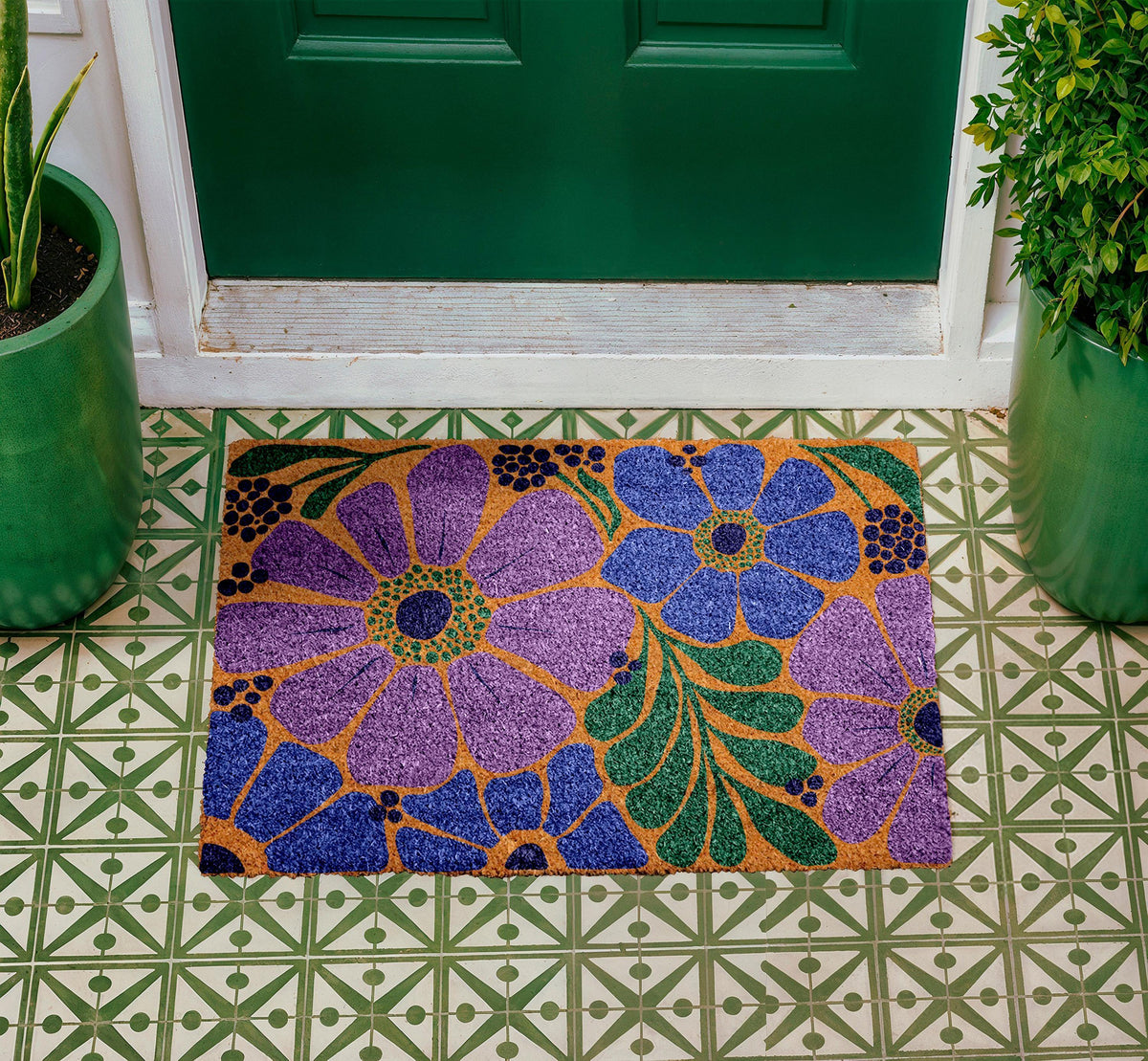 Personalized Floral Coir Doormat, Botanical Outdoor Welcome Mat