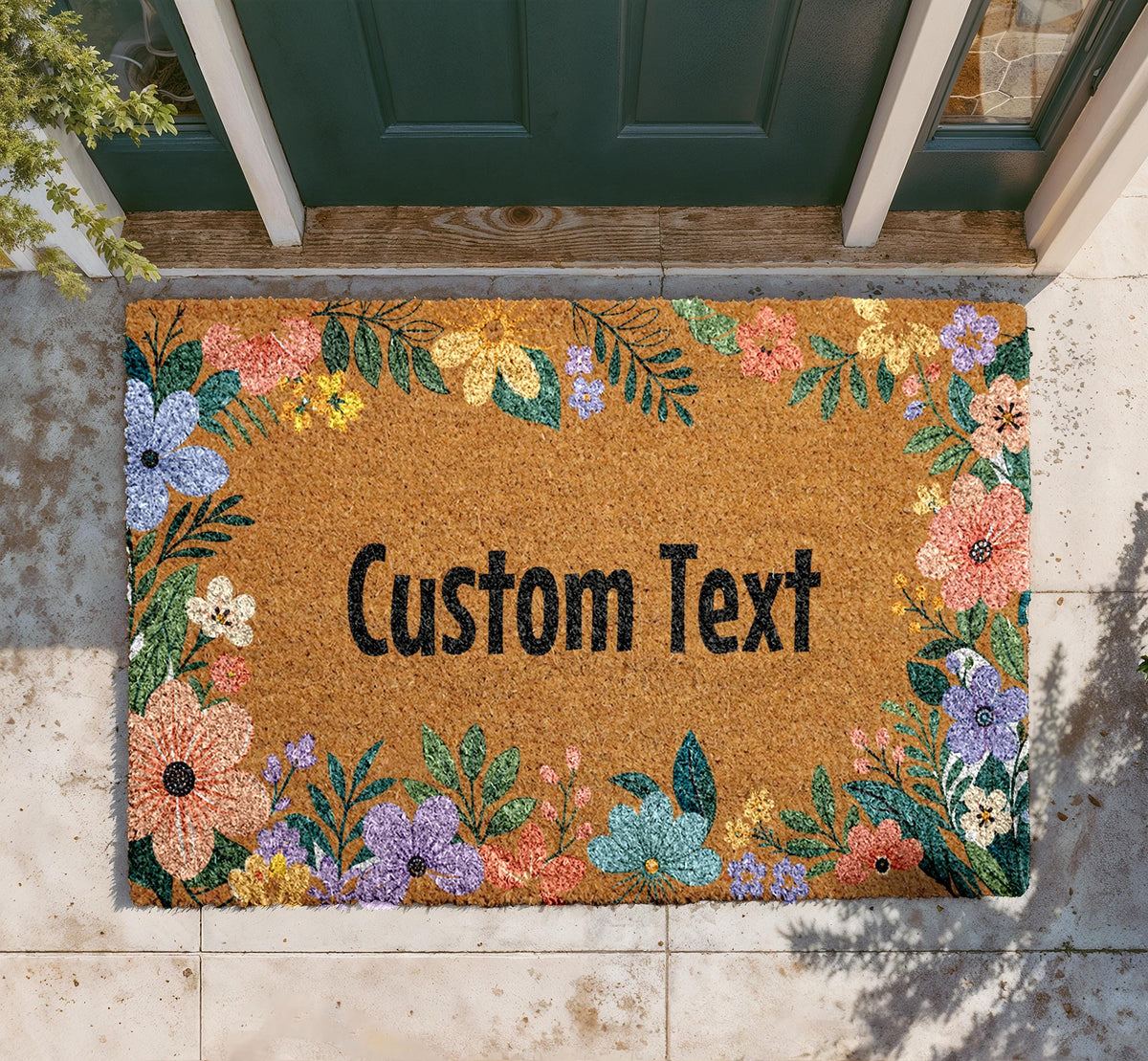Personalized Floral Coir Doormat, Custom Welcome Mat, Housewarming Gift