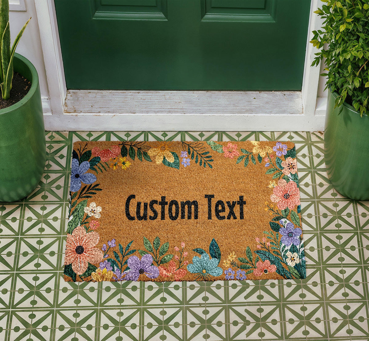 Personalized Floral Coir Doormat, Custom Welcome Mat, Housewarming Gift