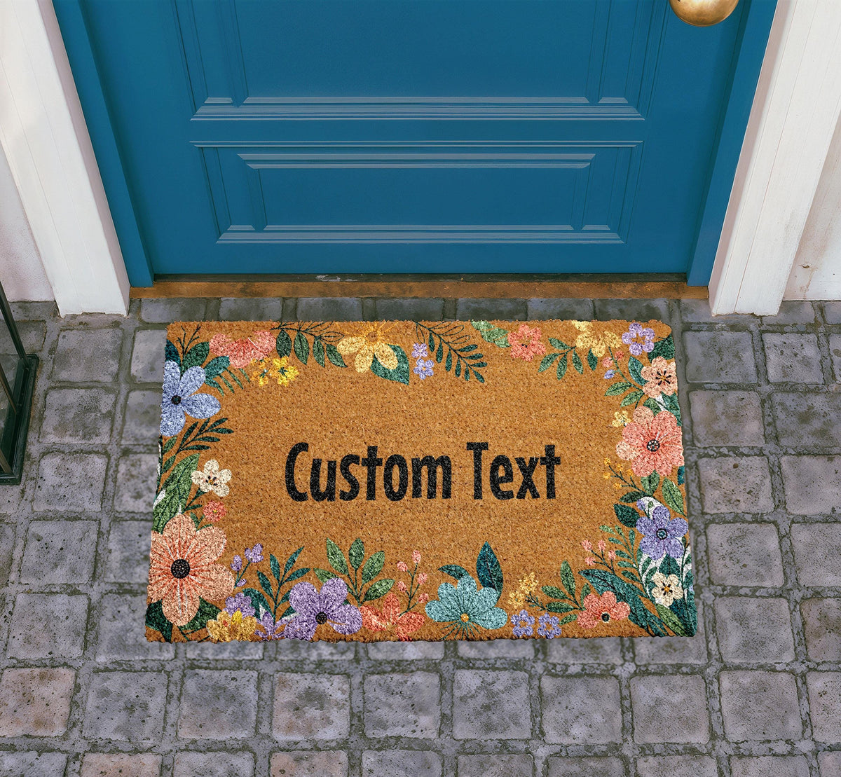 Personalized Floral Coir Doormat, Custom Welcome Mat, Housewarming Gift