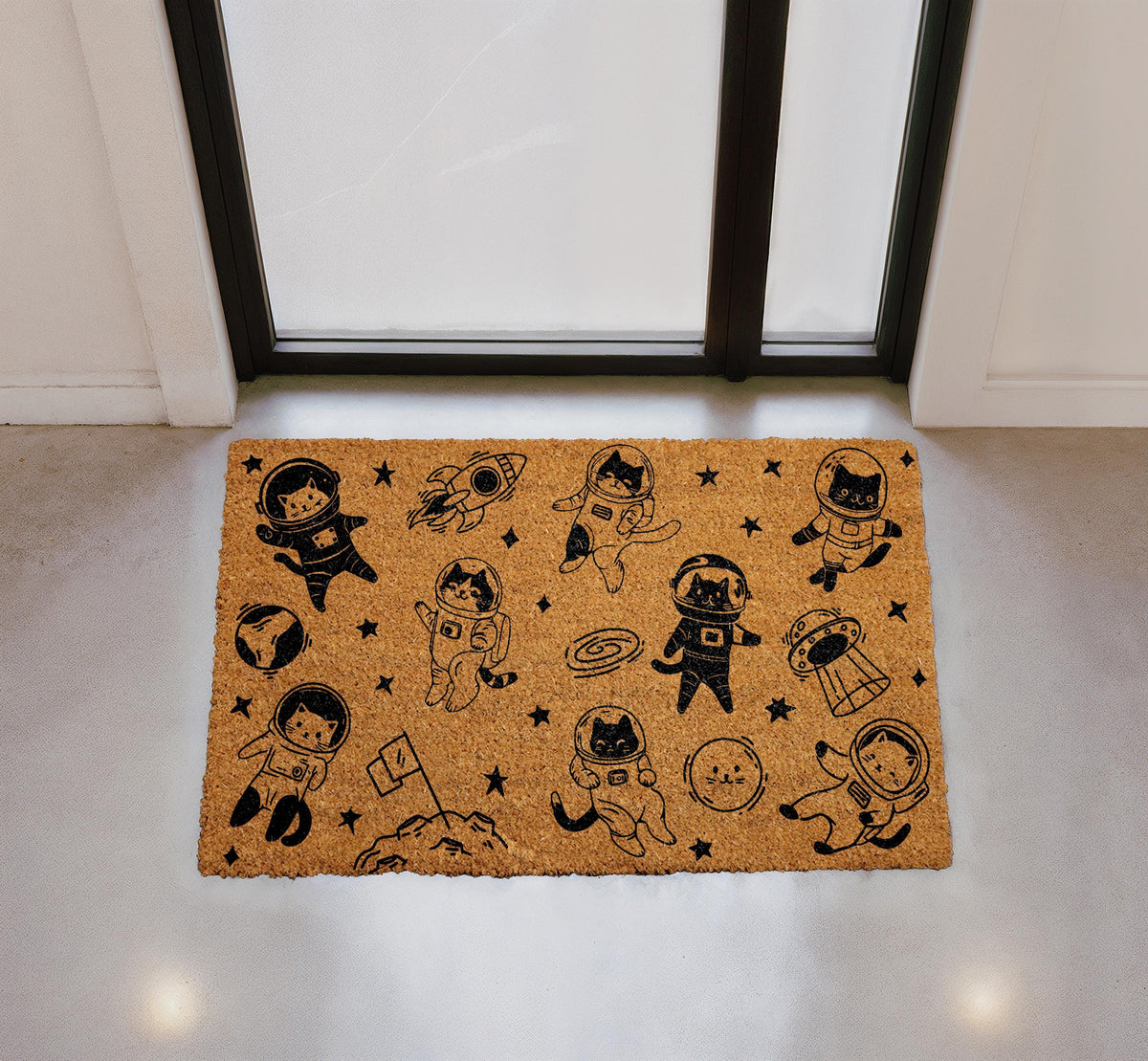 Astronaut Cat Doormat, Cosmic Kitty Welcome Mat, Space Porch Decor Rug
