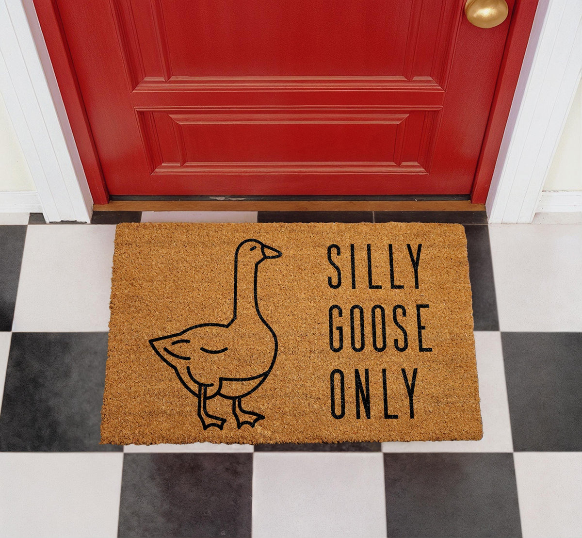 Silly Goose Only Doormat, Natural Coir Farm Animal Welcome Rug
