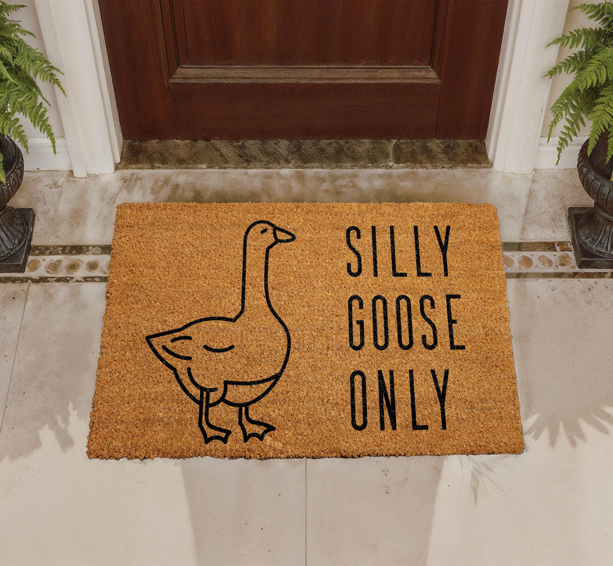 Silly Goose Only Doormat, Natural Coir Farm Animal Welcome Rug