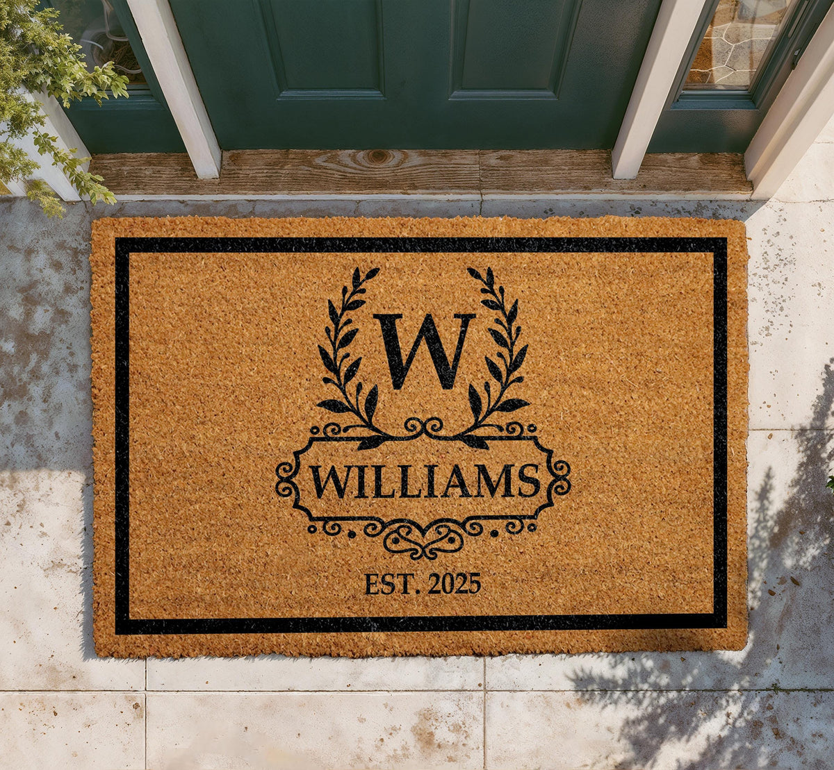 Personalized Coir Doormat, Custom Monogram Welcome Mat, Family Name Established Year Rug