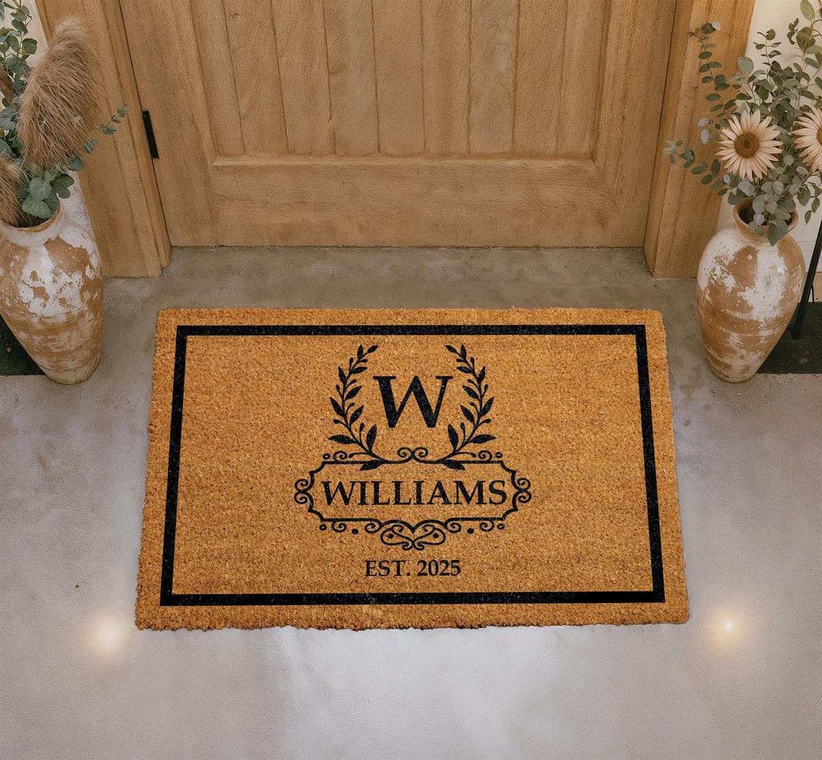 Personalized Coir Doormat, Custom Monogram Welcome Mat, Family Name Established Year Rug