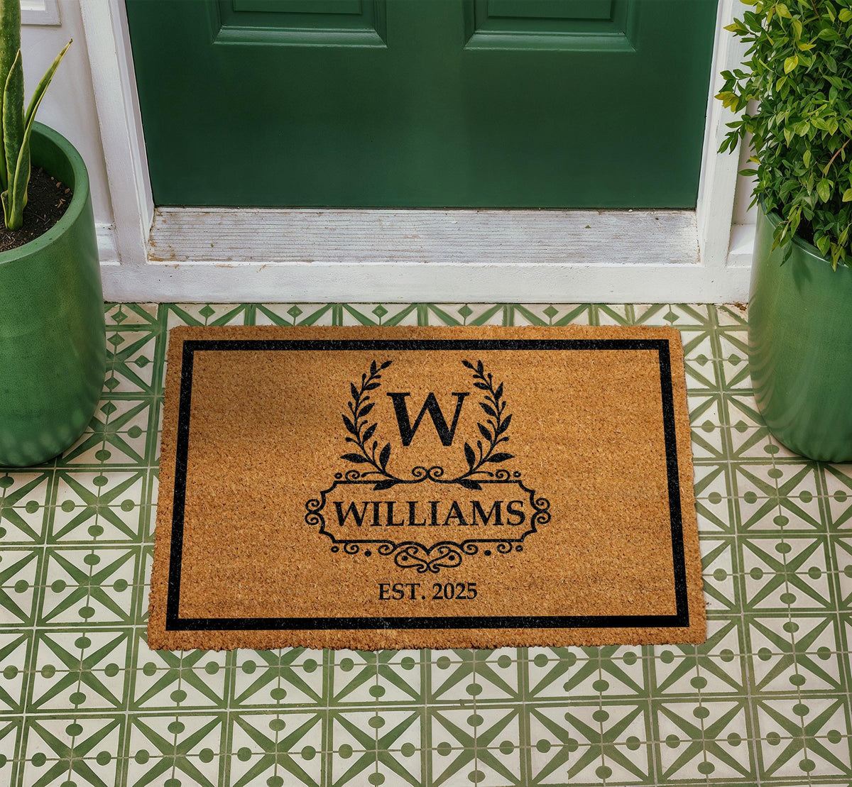 Personalized Coir Doormat, Custom Monogram Welcome Mat, Family Name Established Year Rug