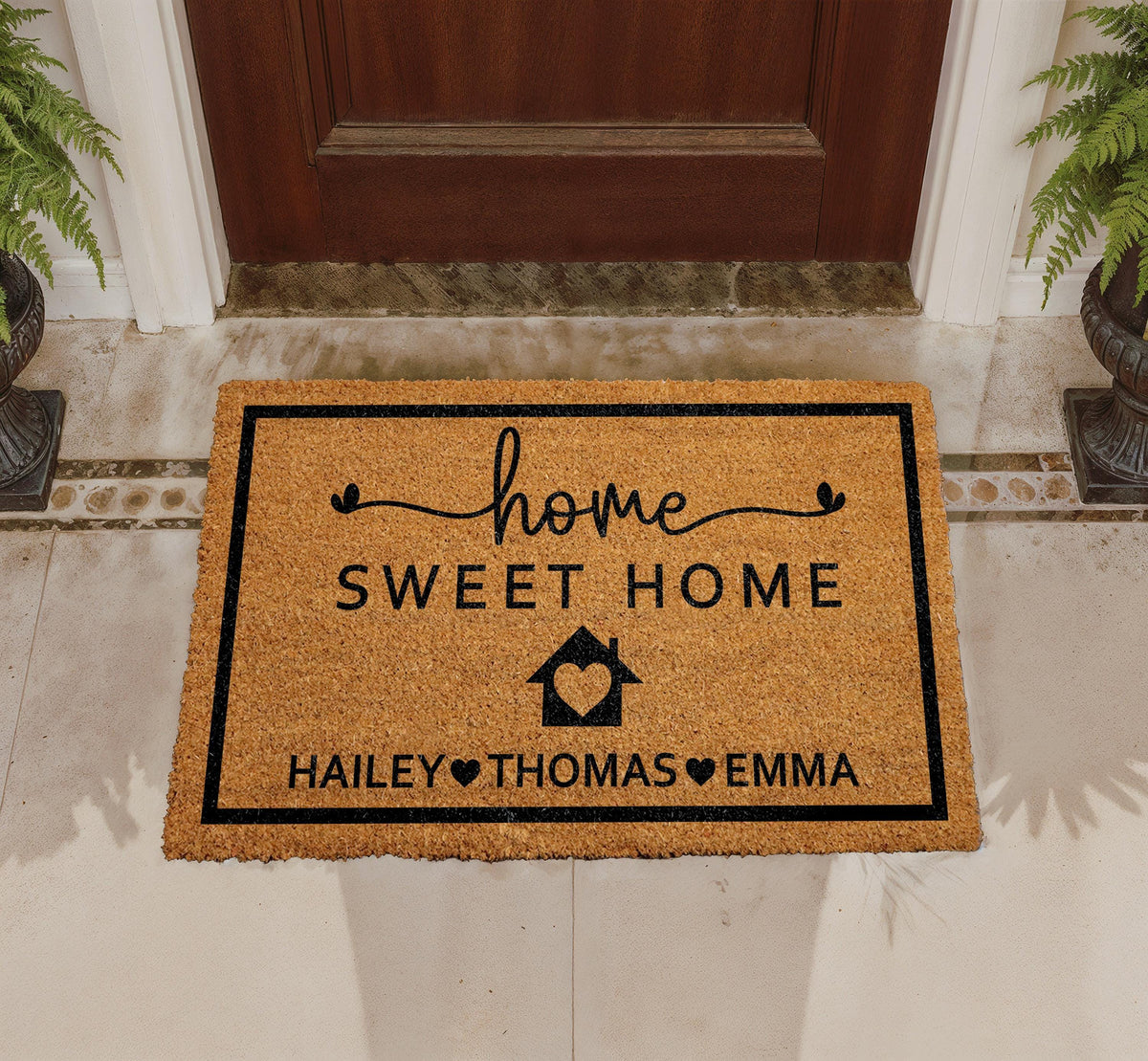 Home Sweet Home Personalized Doormat, Custom Family Name Welcome Mat, Family Members Name Door Mat, Outdoor Entryway Rug, Front Porch Decor