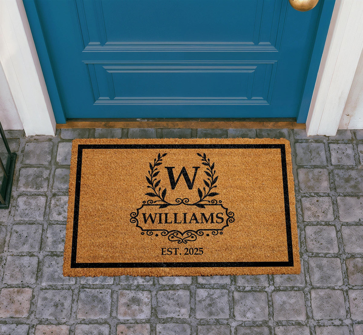 Personalized Coir Doormat, Custom Monogram Welcome Mat, Family Name Established Year Rug