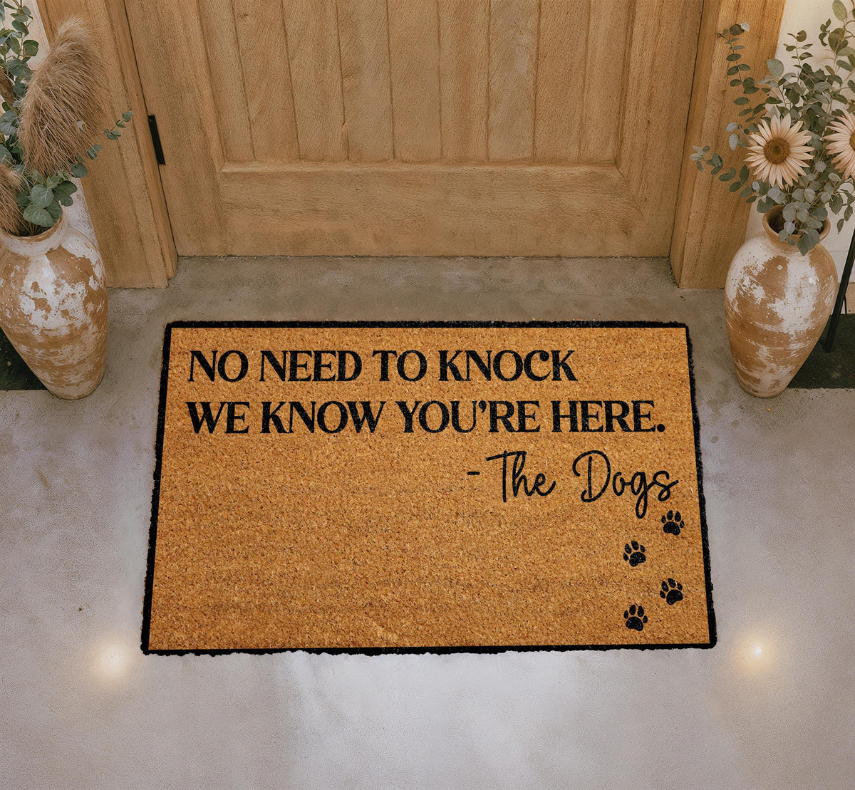 Funny Dog Doormat, "No Need To Knock" Welcome Mat, Pet Owner Gift