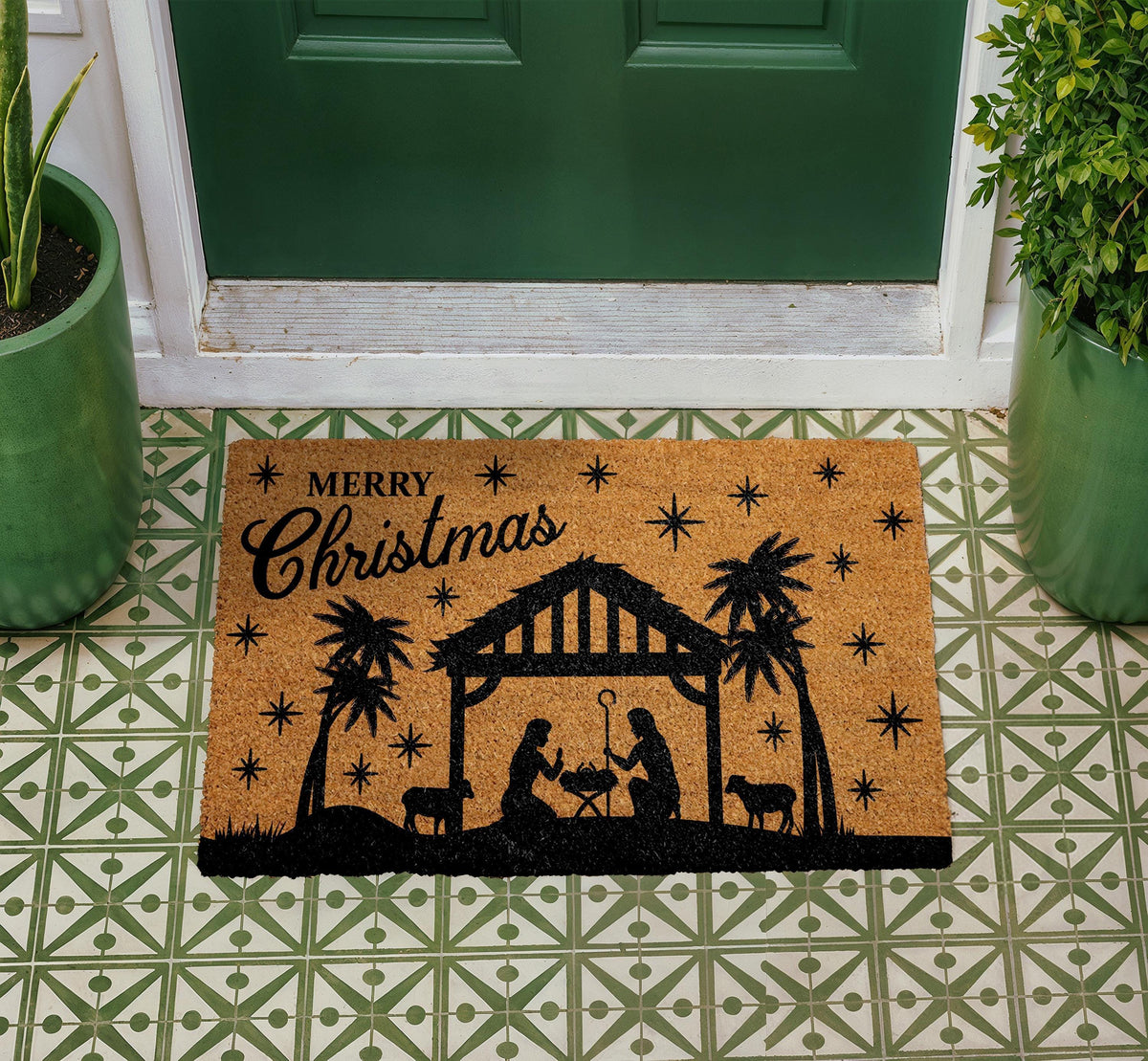 Merry Christmas Nativity Scene Doormat, Religious Holiday Coir Mat