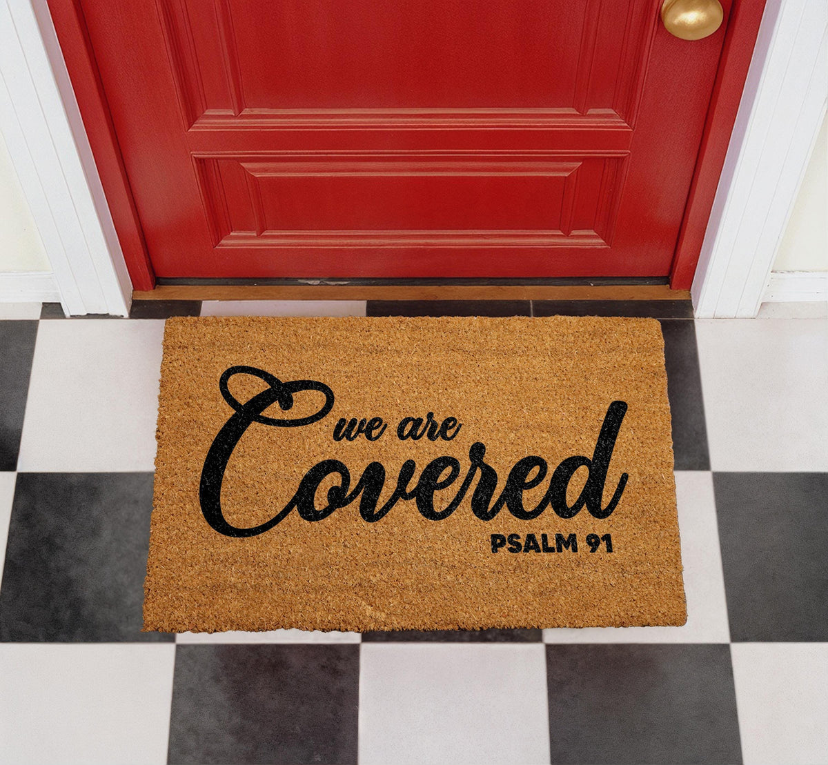 Psalm 91 We Are Covered Christian Scripture Door Mat, Welcome Mat