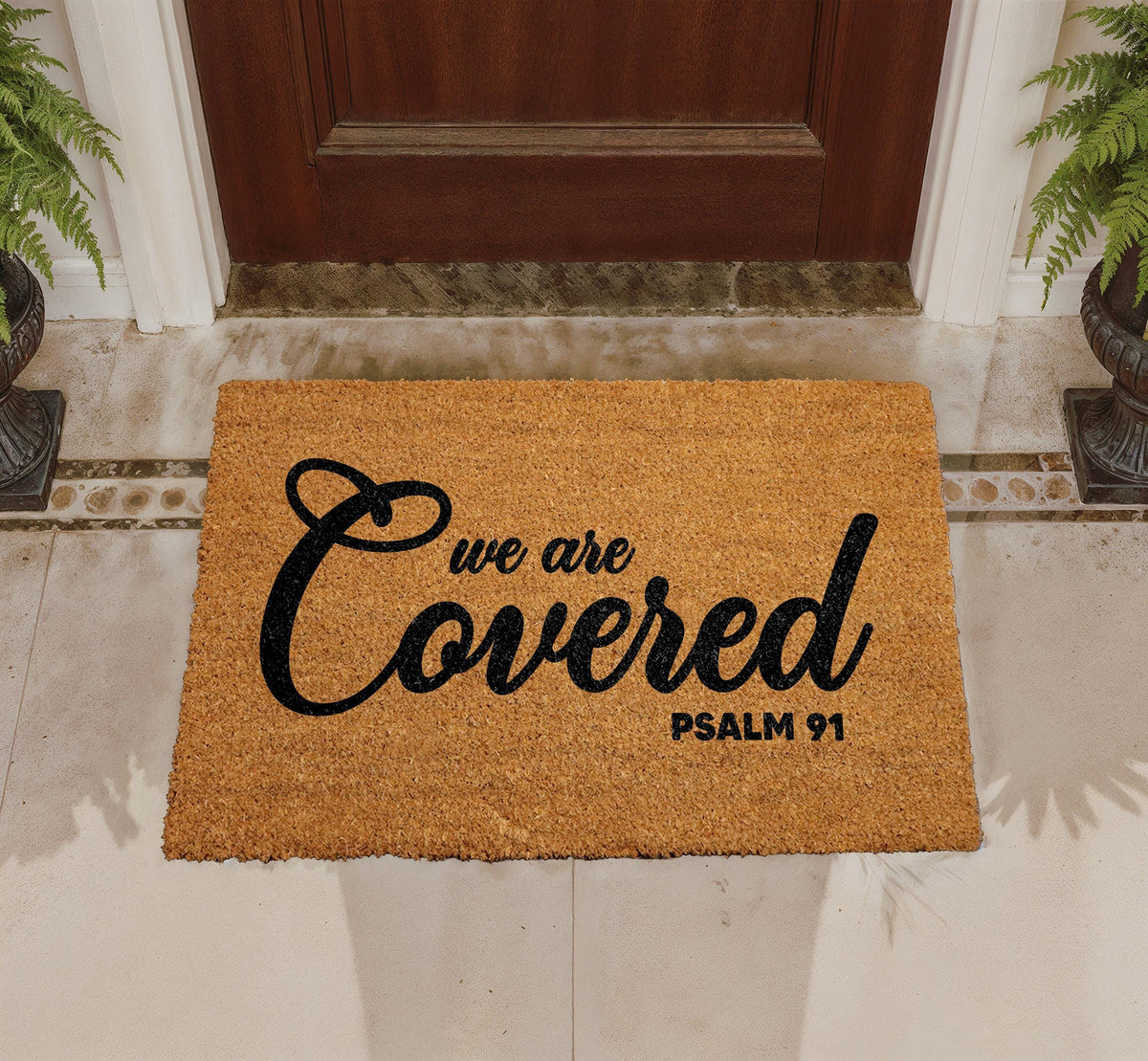 Psalm 91 We Are Covered Christian Scripture Door Mat, Welcome Mat
