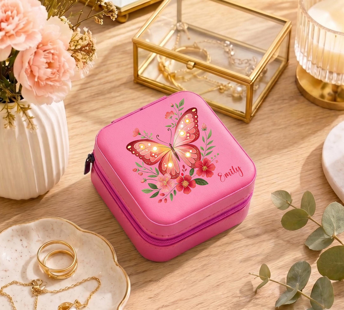 Custom Butterfly Jewelry Box, Personalized Travel Jewelry Case