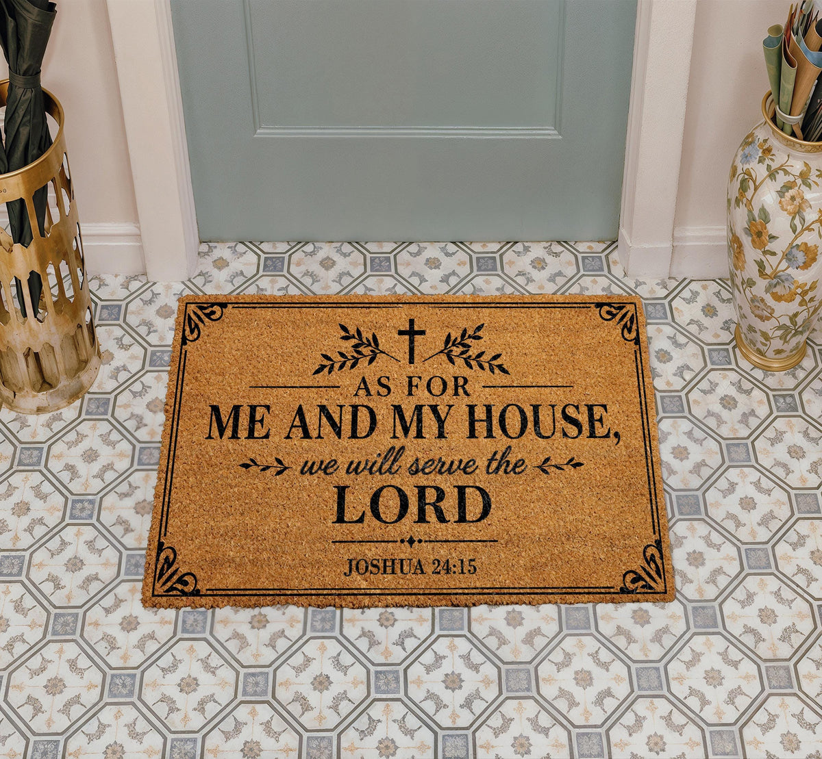 Christian Doormat, Joshua 24:15 Verse, Coir Welcome Mat