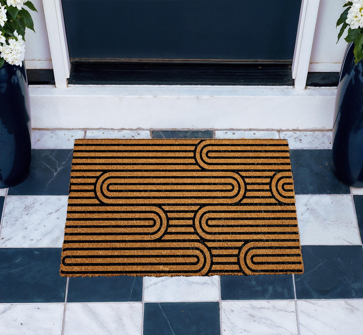Mid Century Modern Doormat, Abstract Geometric Welcome Mat, Boho Sunburst Front Porch Decor