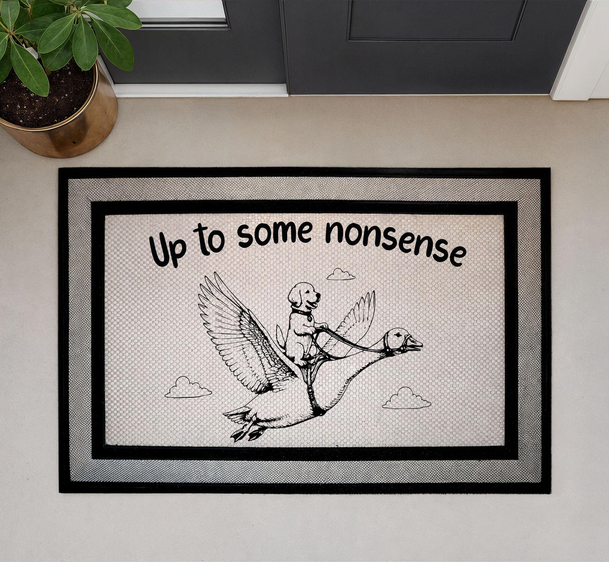 Funny Goose Dolphin Riding Doormat, Absurd Humor Porch Decor Mat