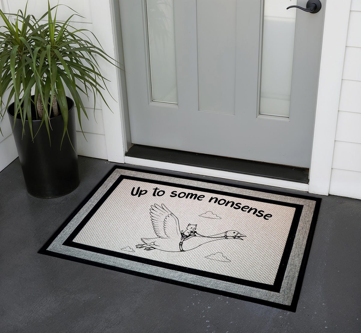 Funny Goose Dolphin Riding Doormat, Absurd Humor Porch Decor Mat