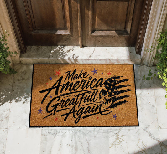 Make America Greatfull Again Doormat, Skull Eagle Patriotic Welcome Mat, Rock Music Decor