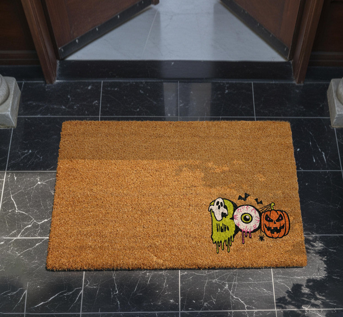 Halloween BOO Doormat, Spooky Ghost Eyeball Pumpkin Welcome Mat