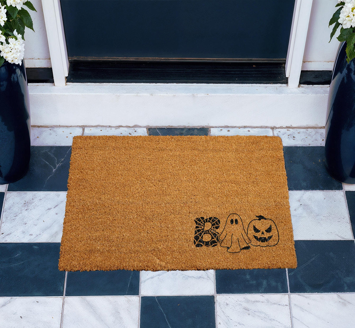Halloween BOO Doormat, Spooky Ghost Eyeball Pumpkin Welcome Mat
