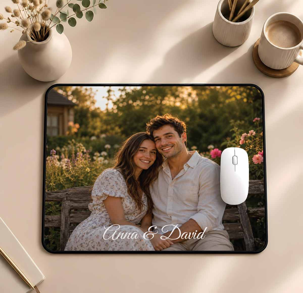 Custom Family Photo Desk Mat, Personalized Portrait Mouse Pad (14x24 Inch)