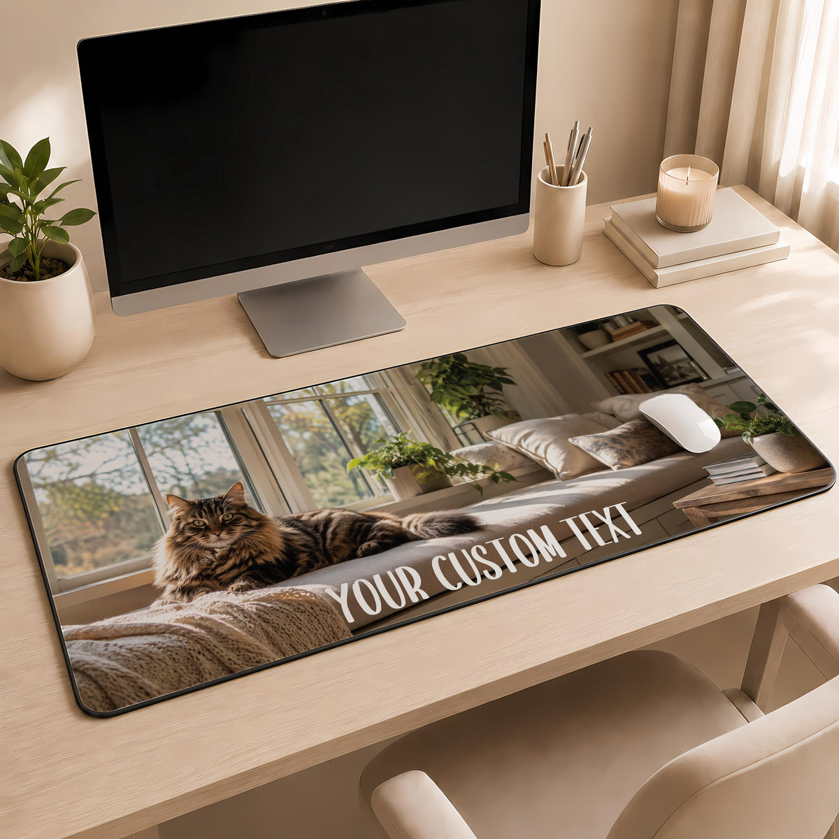 Custom Family Photo Desk Mat, Personalized Portrait Mouse Pad (14x24 Inch)