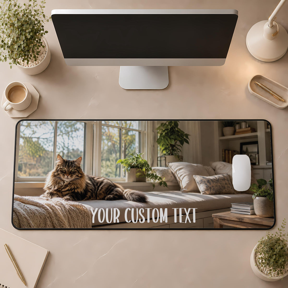 Custom Family Photo Desk Mat, Personalized Portrait Mouse Pad (14x24 Inch)