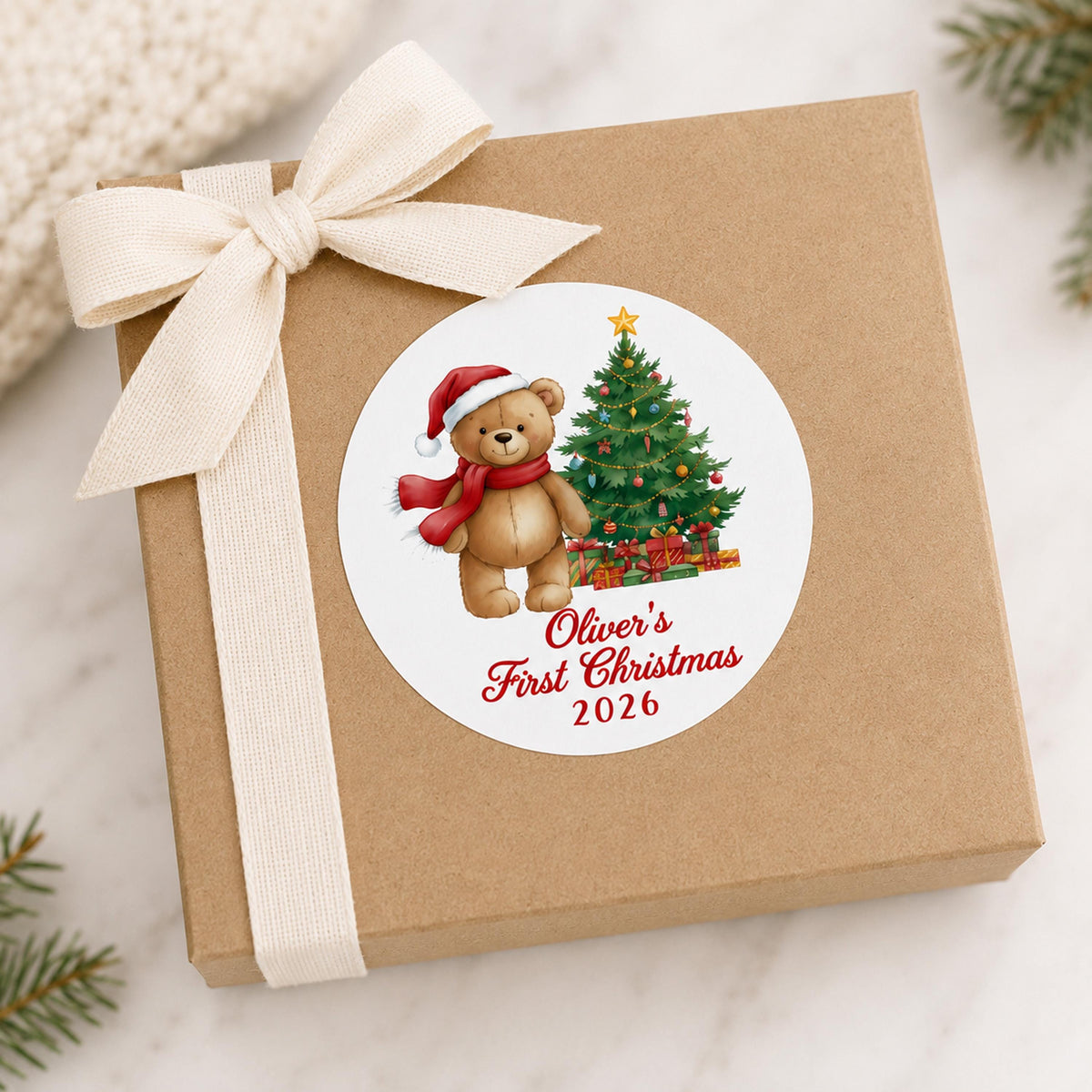 Customized First Christmas Stickers, Baby Holiday Favor Labels, Party Gift Stickers