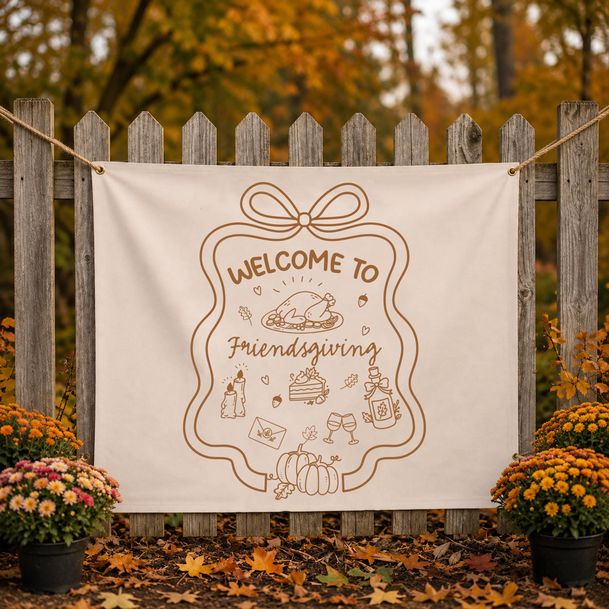 Welcome Friendsgiving Banner, Autumn Thanksgiving Fall Sign