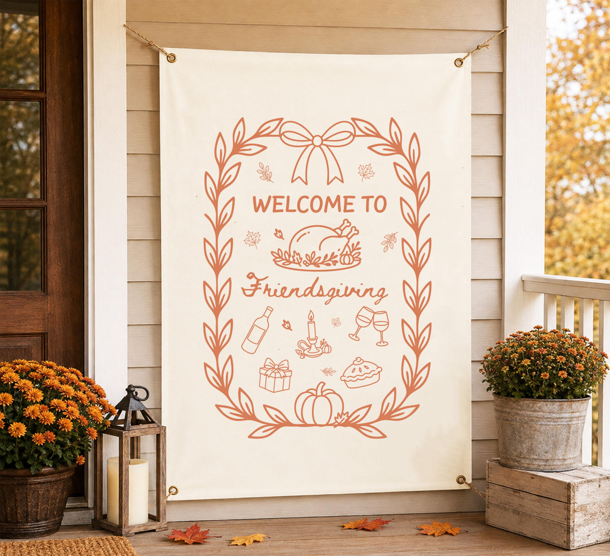Thanksgiving Friendsgiving Welcome Banner, Autumn Vinyl Yard Sign