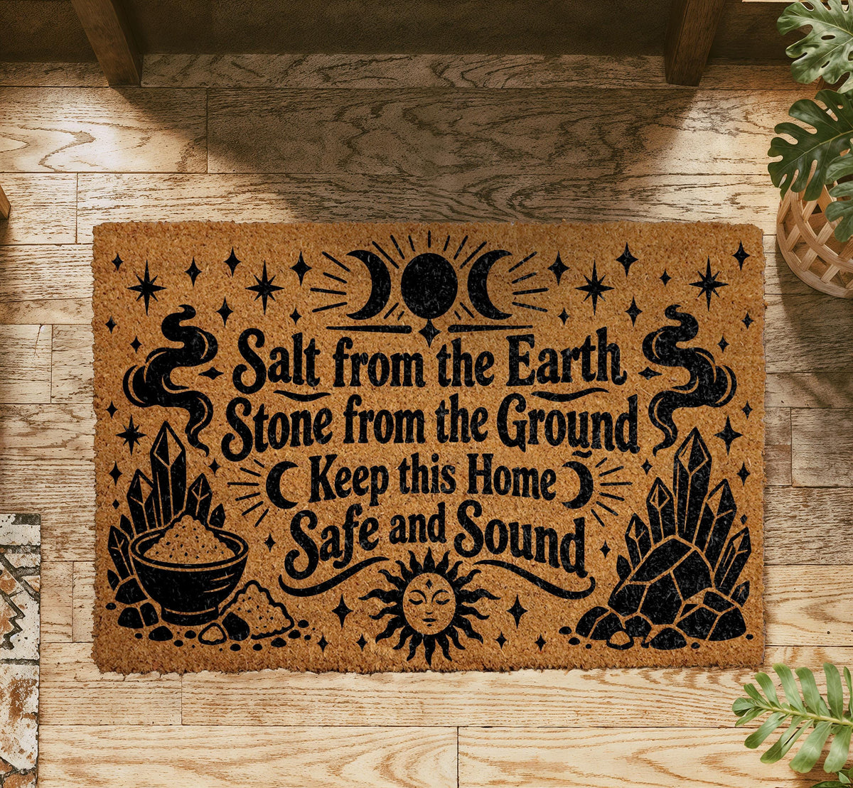 Salt from the Earth Coir Doormat, Spiritual Protection Welcome Mat, Witchy Porch Rug
