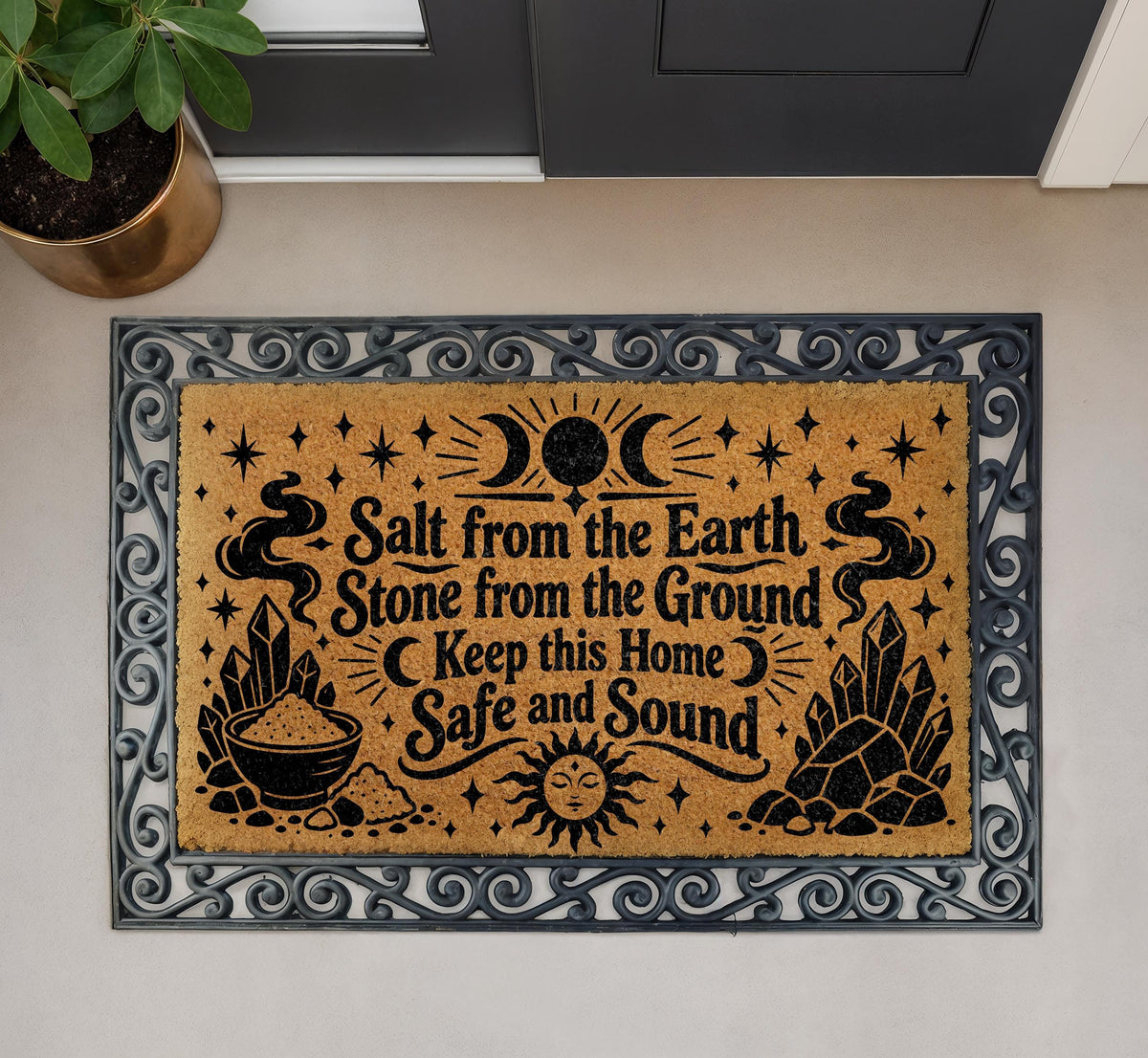 Salt from the Earth Coir Doormat, Spiritual Protection Welcome Mat, Witchy Porch Rug