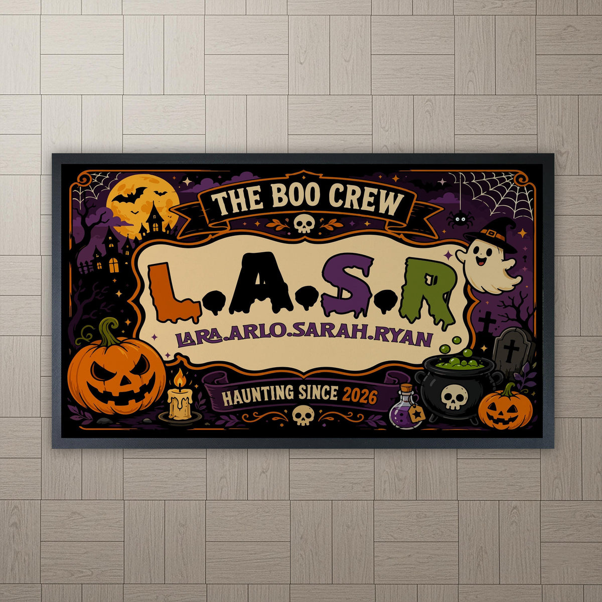 Personalized Halloween Family Doormat, Custom Boo Crew Welcome Mat