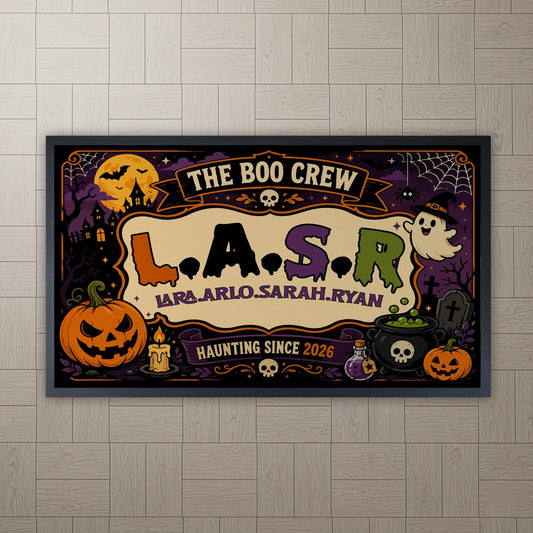 Personalized Halloween Family Doormat, Custom Boo Crew Welcome Mat